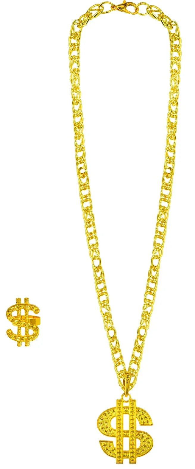 Collar y Anillo Dorados con el Símbolo del Dólar - Image 3