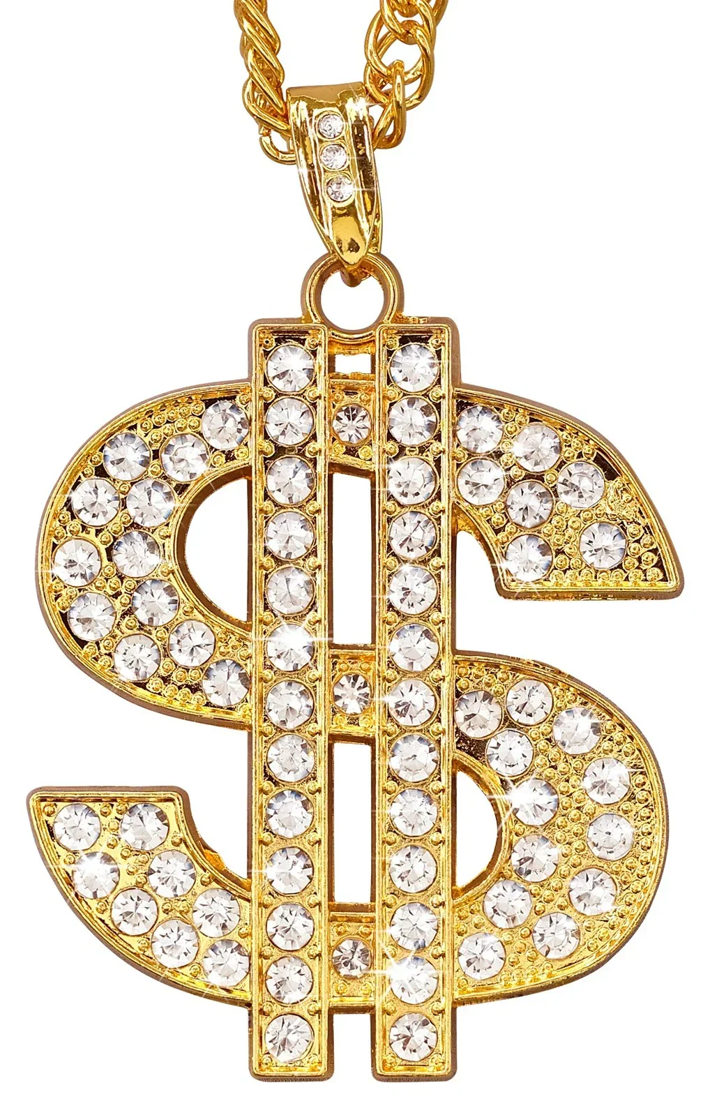 Collar Dorado con el Símbolo del Dólar con Pedrería