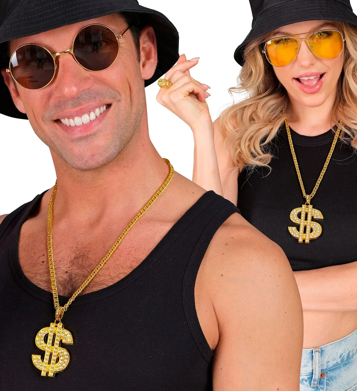 Collar Dorado con el Símbolo del Dólar con Pedrería - Image 2