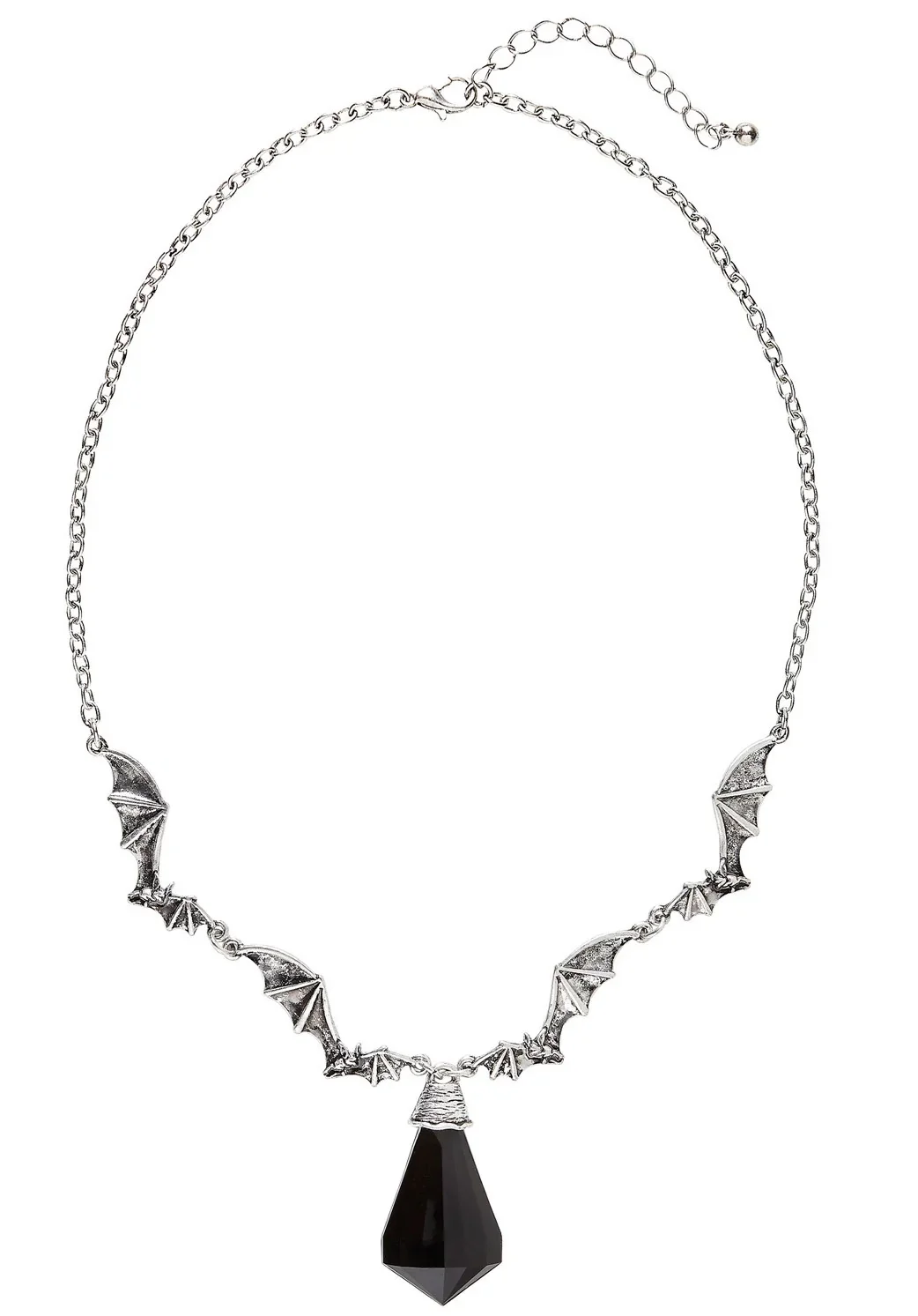 Collar de Murciélagos Plateado con Gema Negra - Image 2