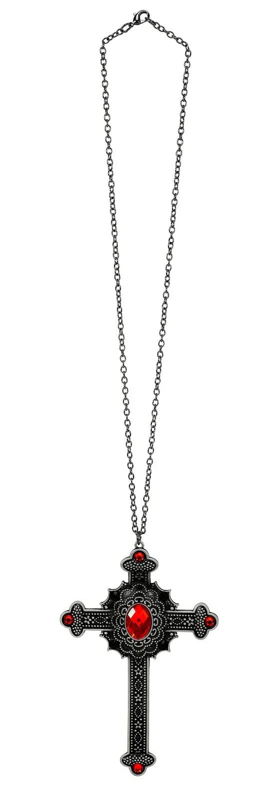 Collar de Vampiresa con Cruz Negra con Gemas Rojas - Image 2