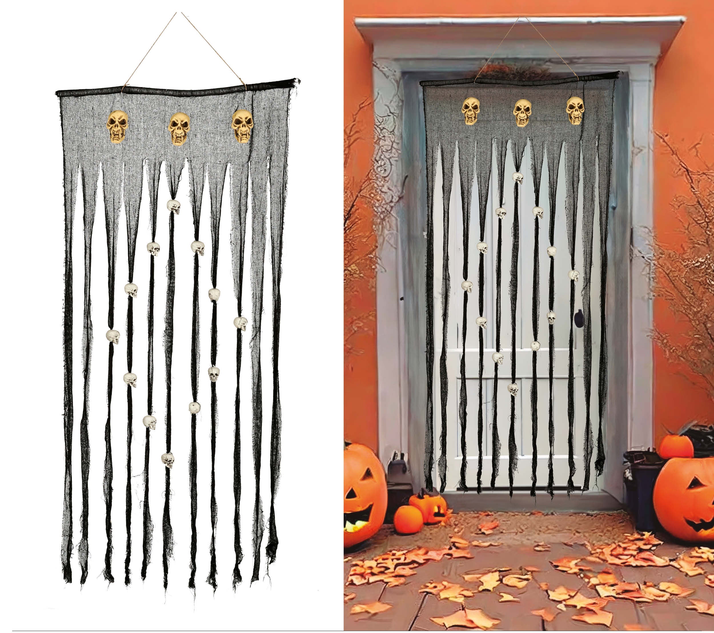 Cortina Halloween Negra con Calaveras