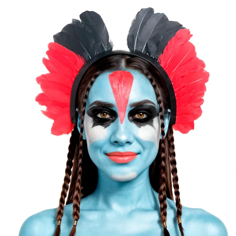 Diadema de Avatar con Plumas Rojas y Negras