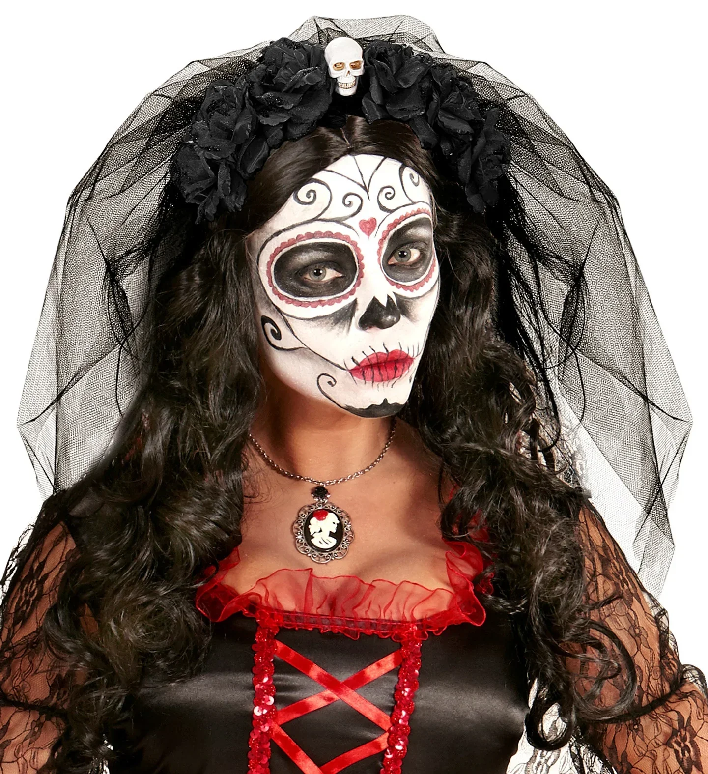 Diadema de Catrina con Calavera y Rosas Negras - Image 2
