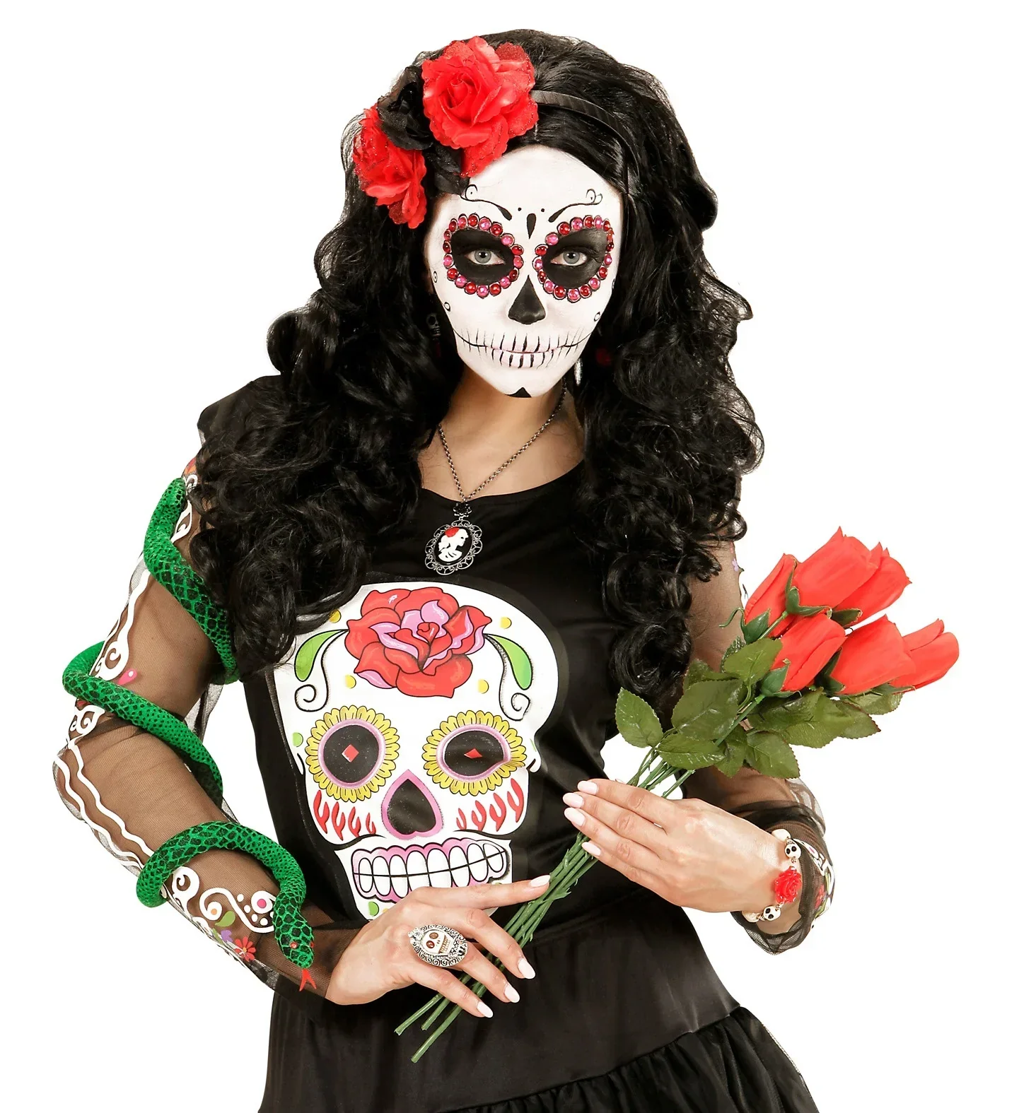 Diadema de Catrina con Flores Rojas y Negras - Image 4