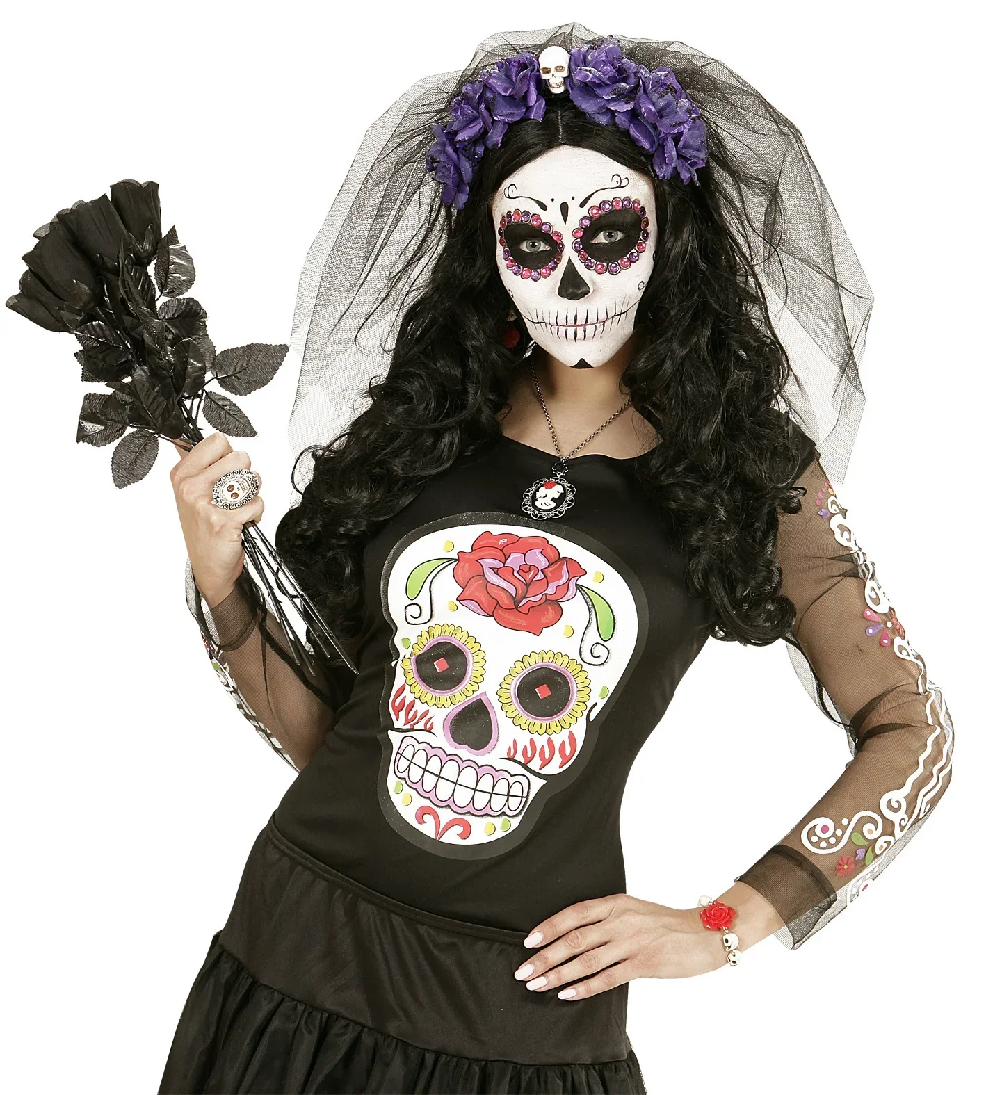 Diadema de Catrina con Rosas Moradas - Image 3