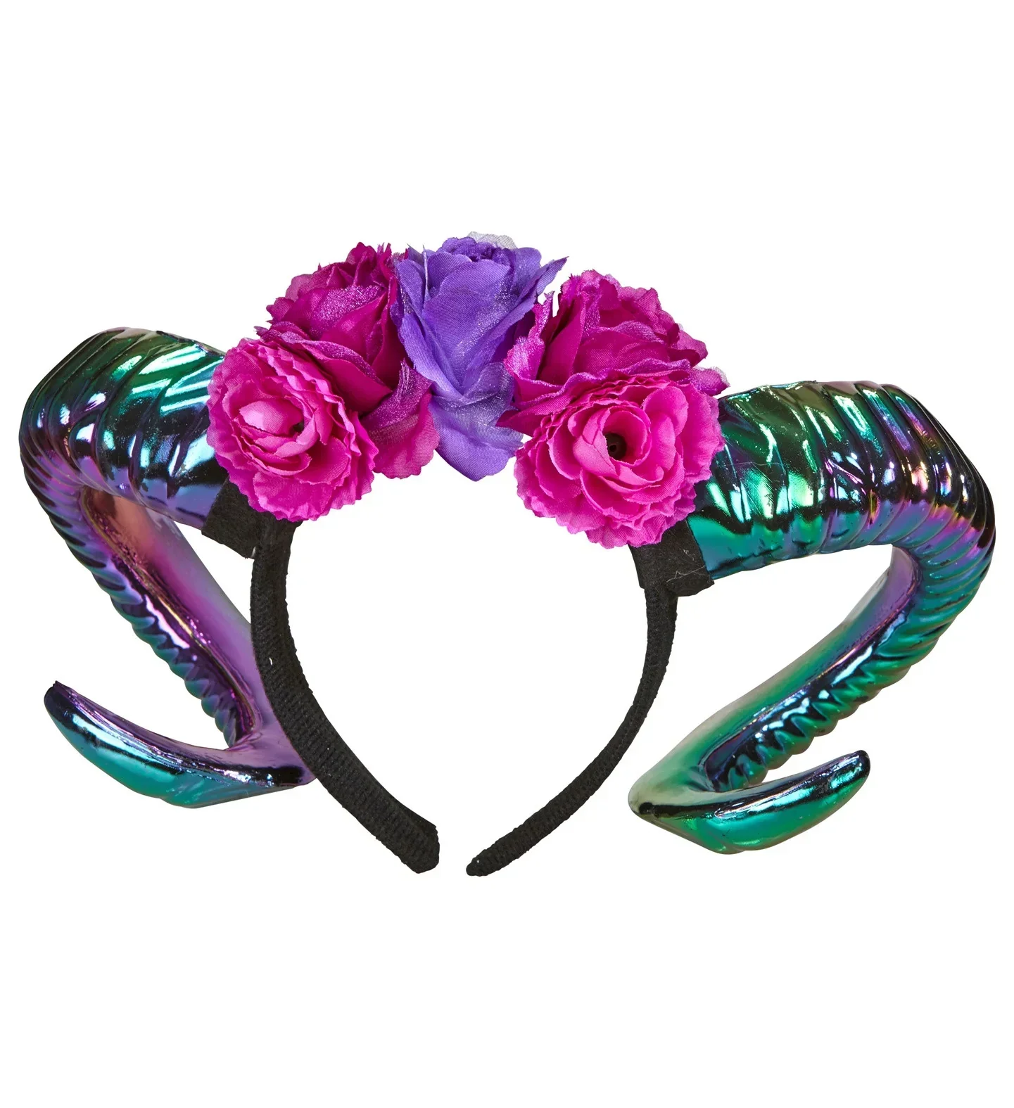 Diadema con Cuernos y Flores Rosas y Moradas - Image 2