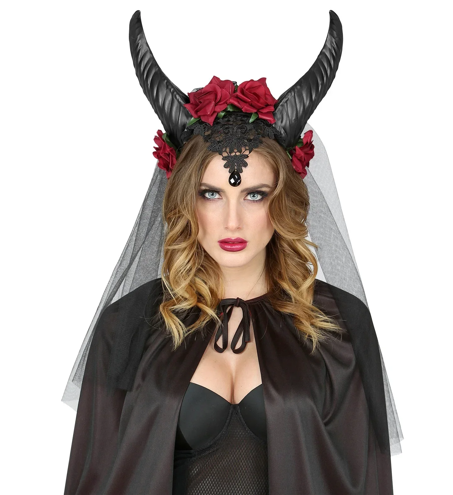 Diadema con Cuernos y Rosas Rojas - Image 3