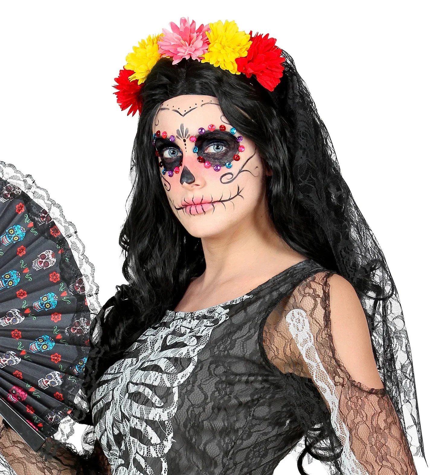 Diadema del Día de los Muertos con Velo de Encaje - Image 3