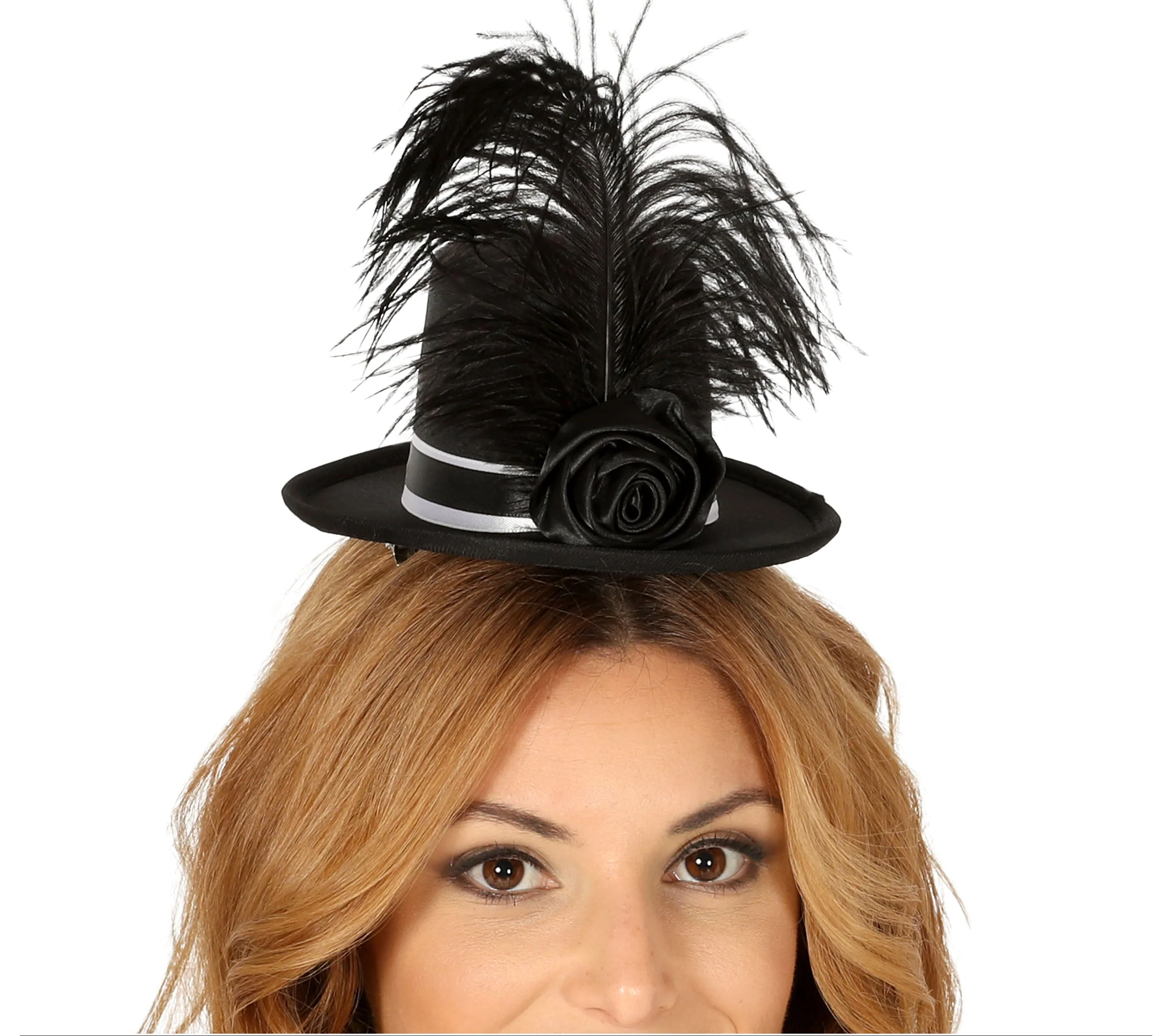 Diadema Mini Chistera Negra con Plumas