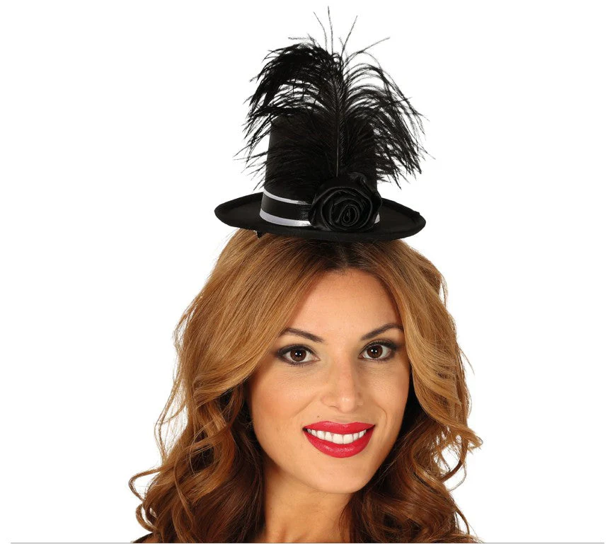 Diadema Mini Chistera Negra con Plumas - Image 5