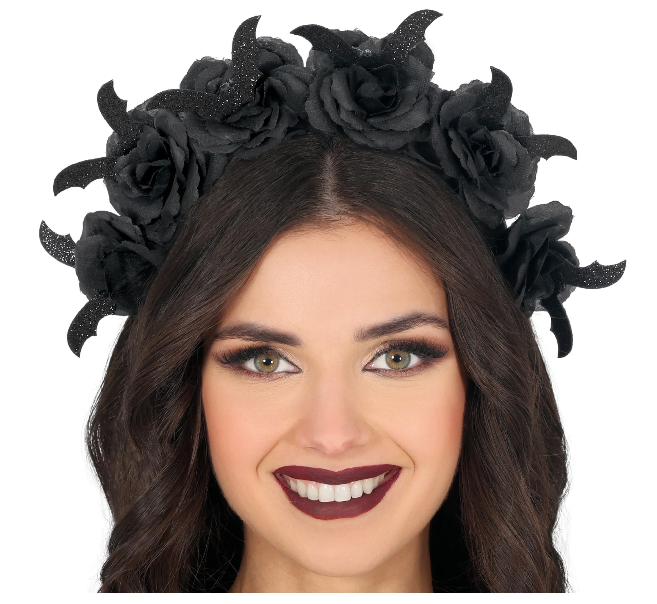 Diadema de Rosas Negras con Alas de Murciélago