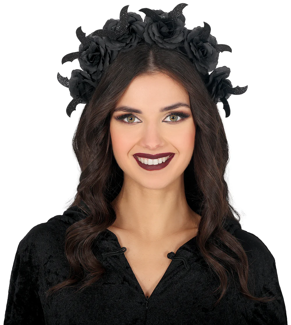 Diadema de Rosas Negras con Alas de Murciélago - Image 2