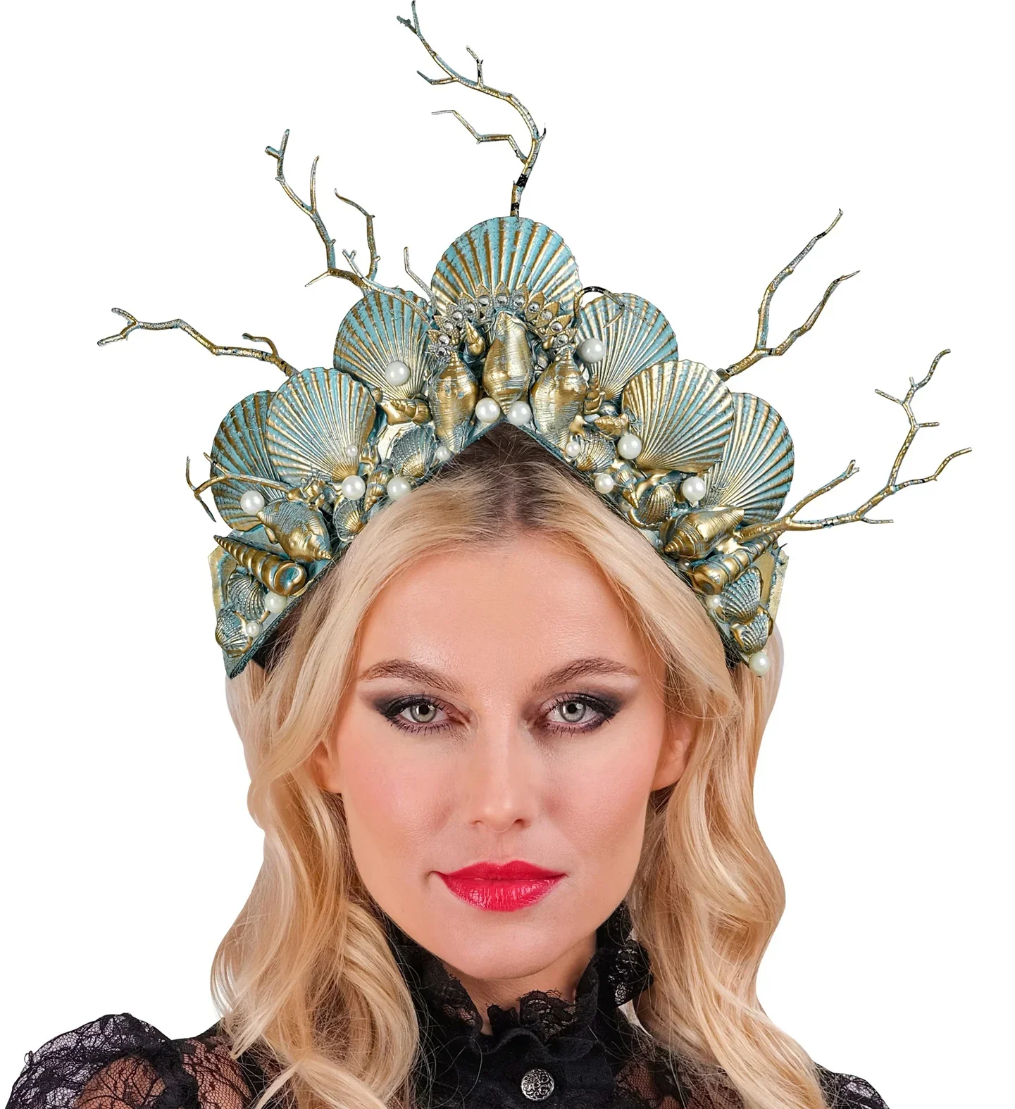 Diadema de Sirena Dorada con Conchas y Perlas - Image 3