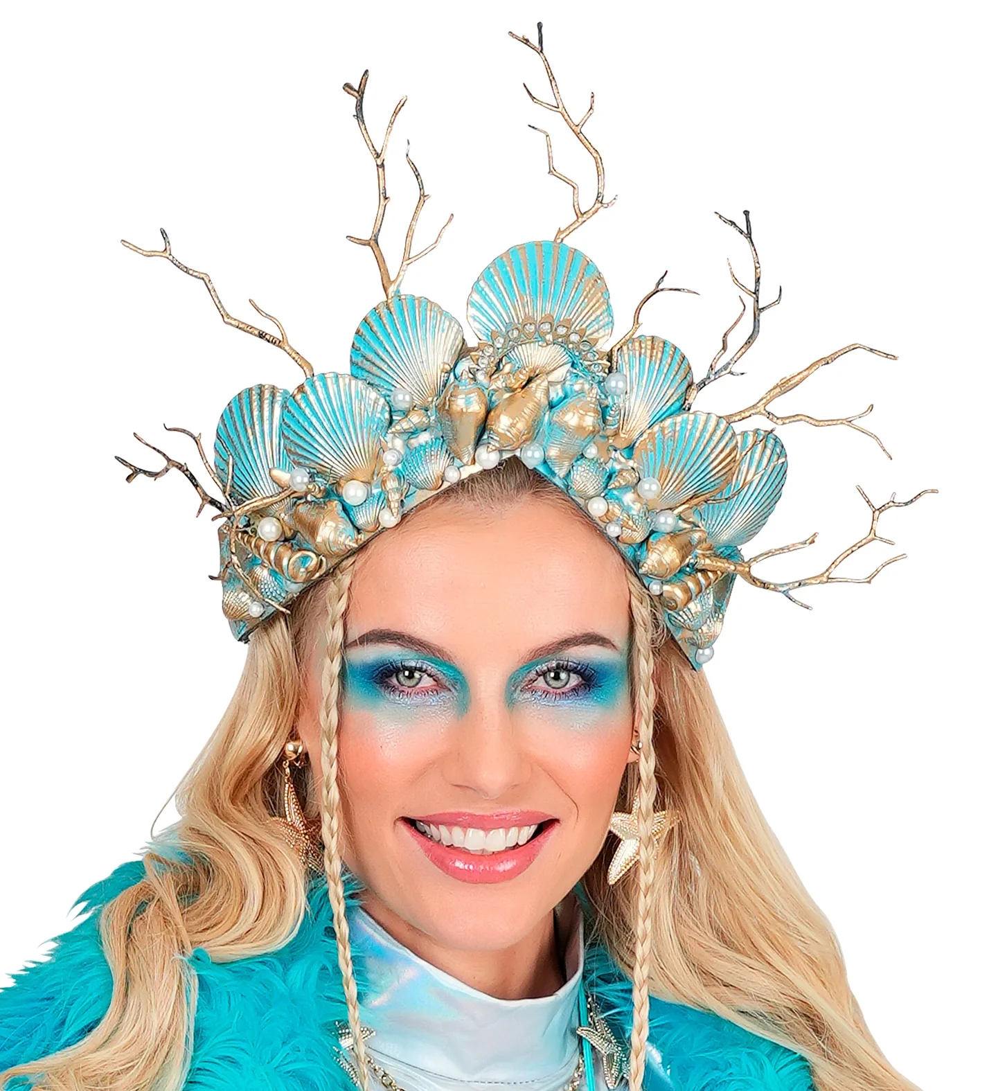 Diadema de Sirena Dorada con Conchas y Perlas - Image 5
