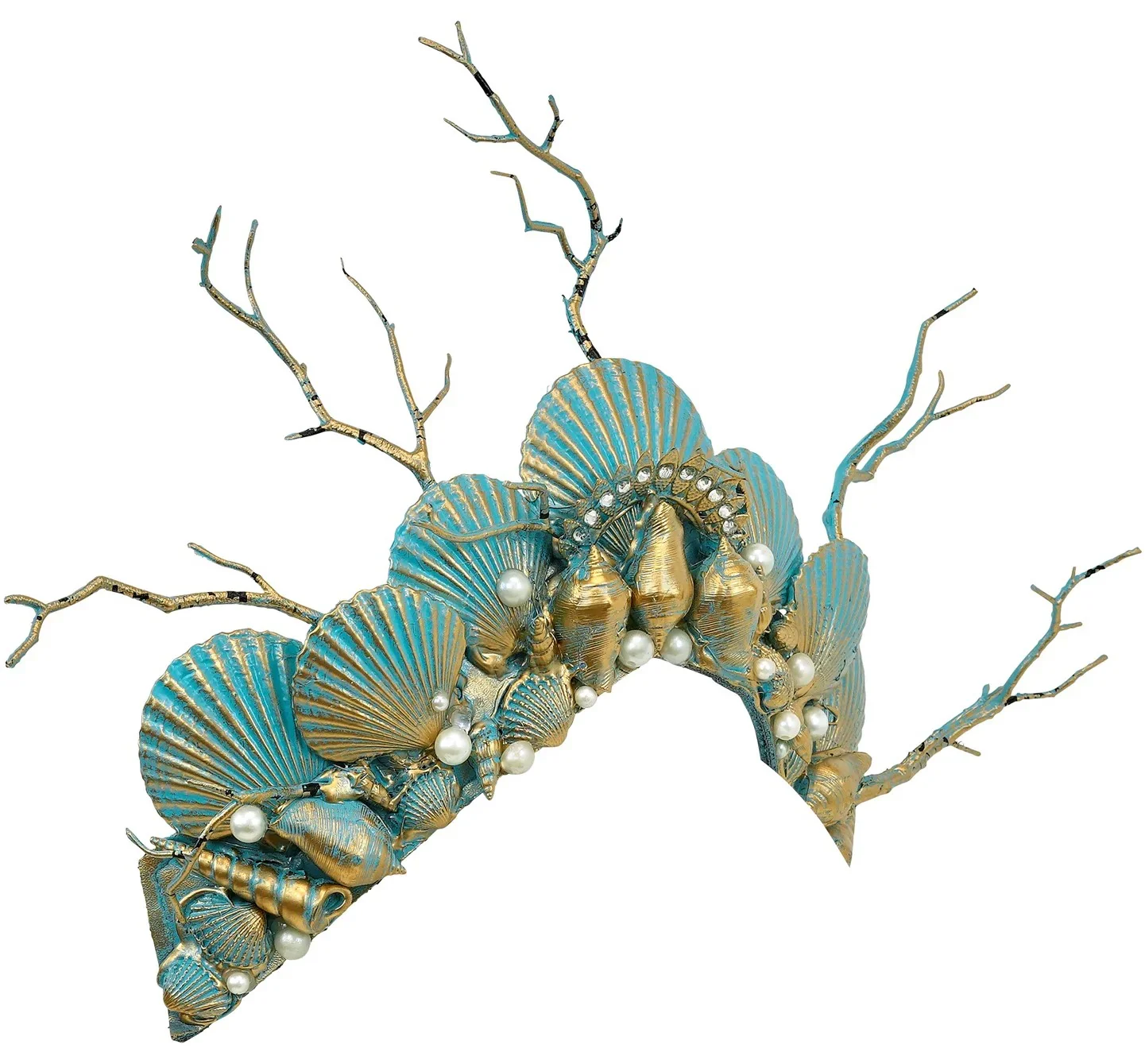 Diadema de Sirena Dorada con Conchas y Perlas - Image 6