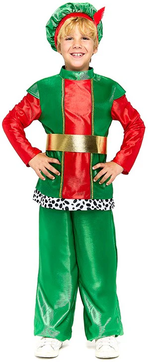 Disfraz de Paje Real Verde y Rojo para Niño