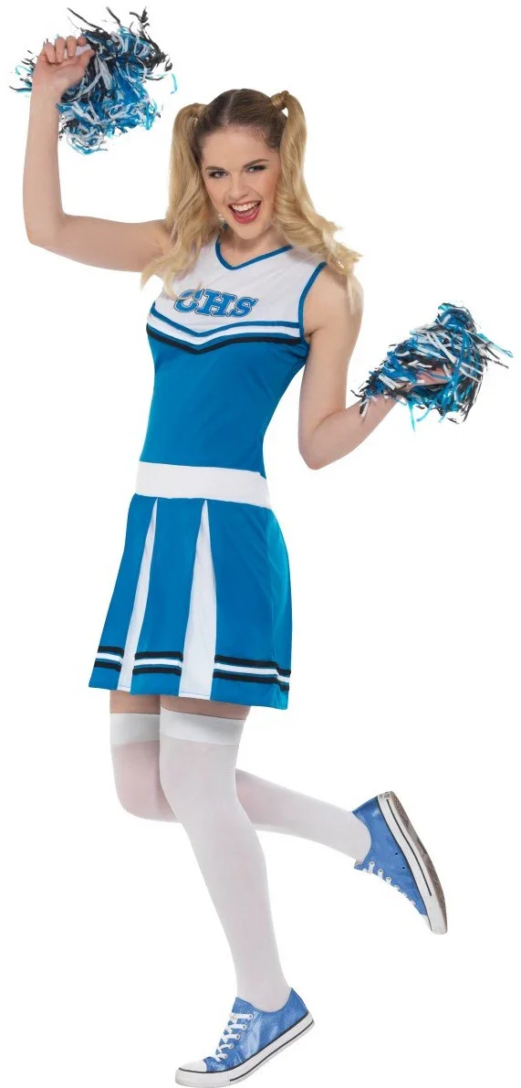Disfraz de Animadora Azul con Pompones para Mujer - Image 2