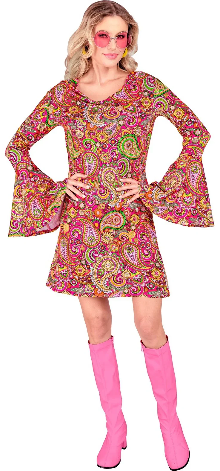 Disfraz Años 60 con Estampado Paisley Rosa para Mujer - Image 2