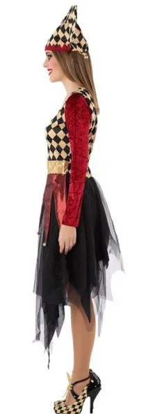 Disfraz de Arlequín Dorado y Rojo para Mujer - Image 3