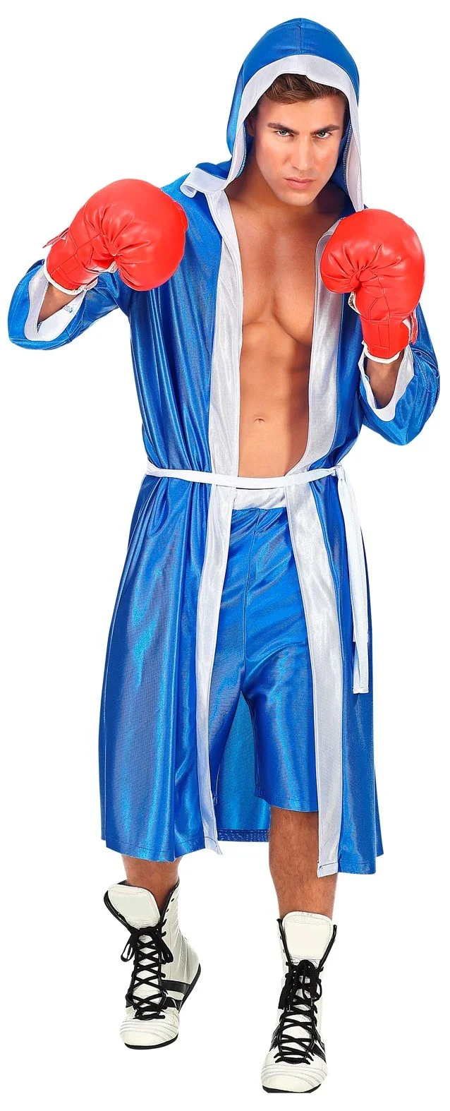 Disfraz de Boxeador Azul con Bata para Hombre - Image 3