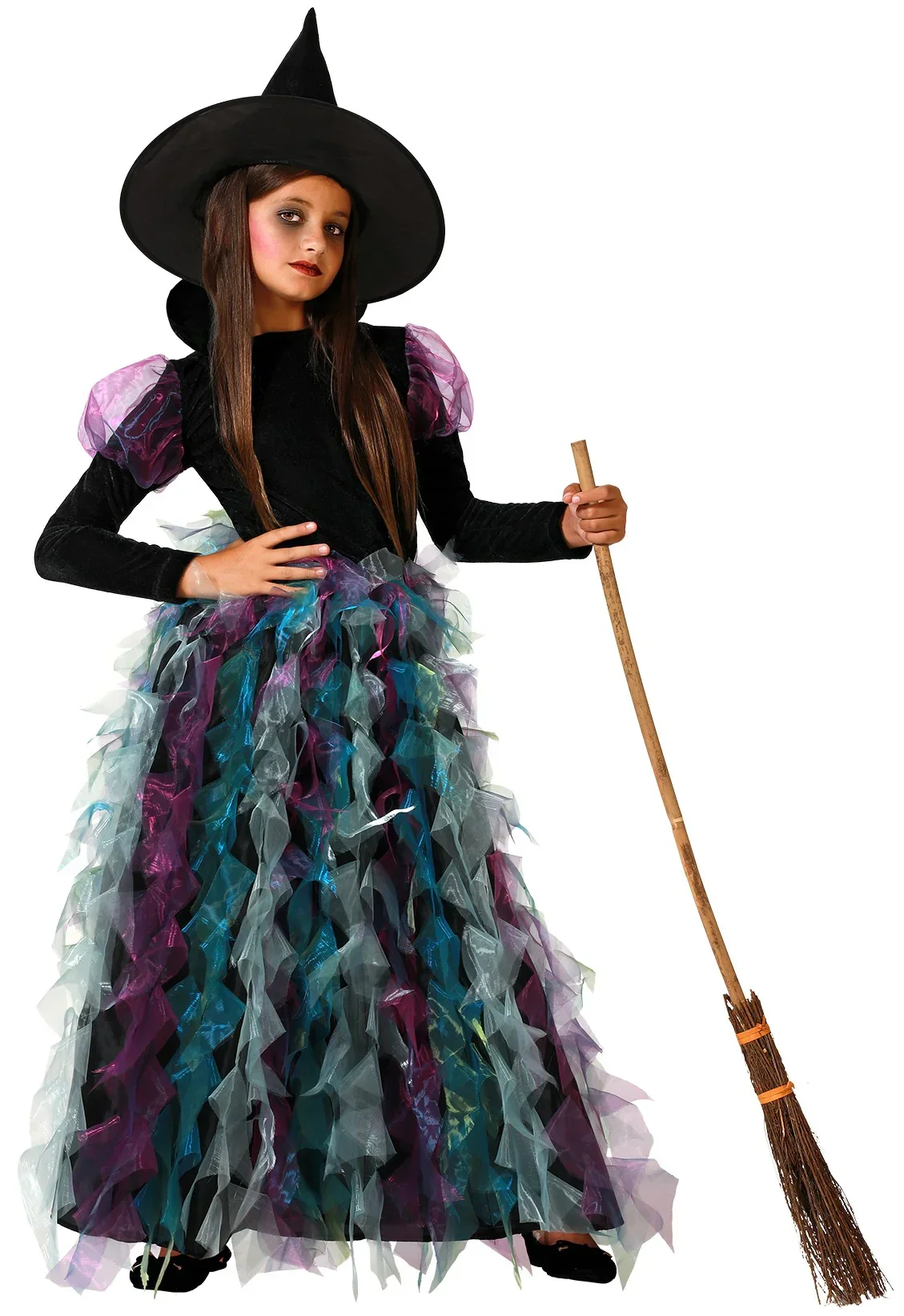 Disfraz de Bruja Verde y Morado para Niña