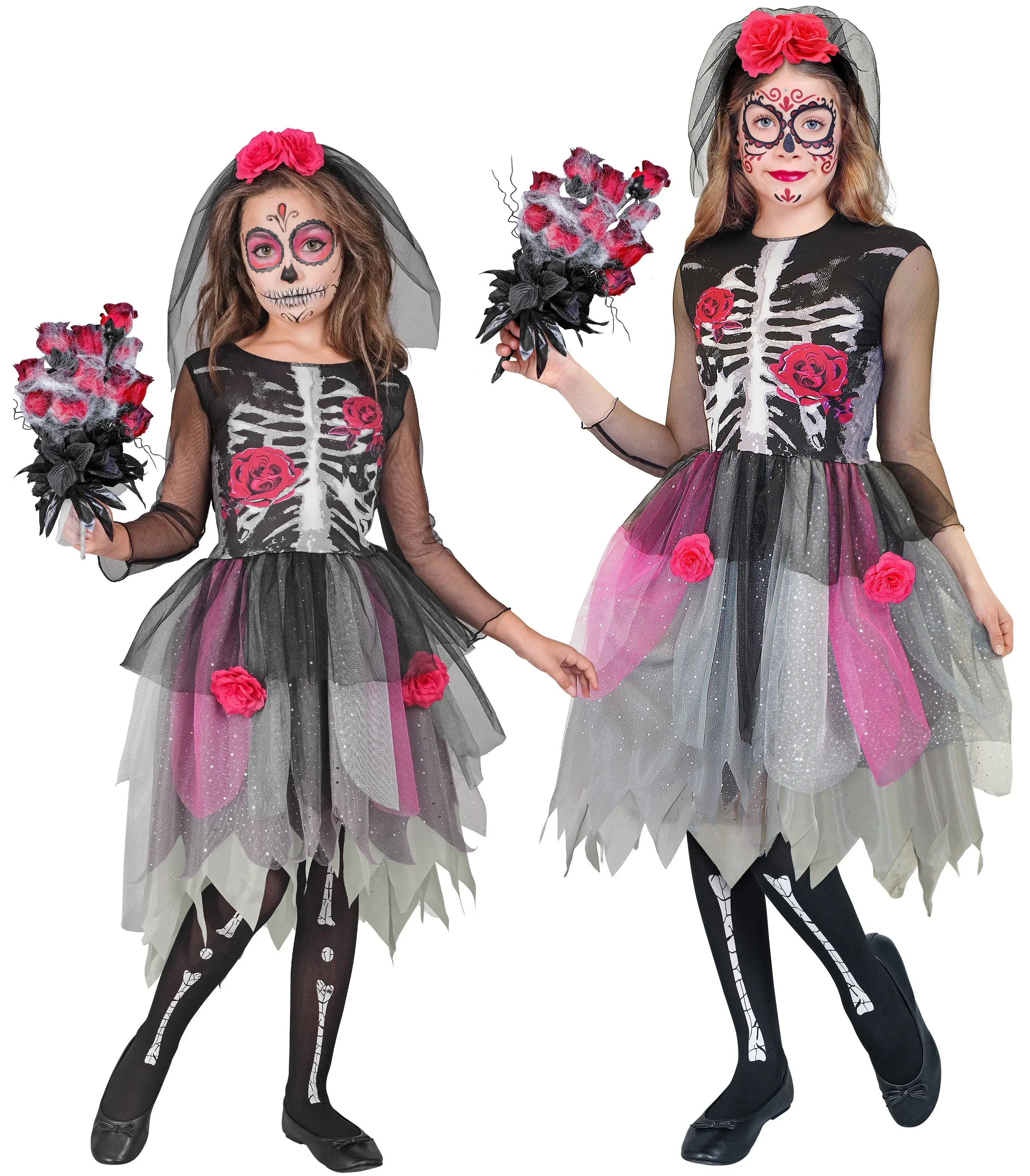 Disfraz de Catrina con Rosas para Niña