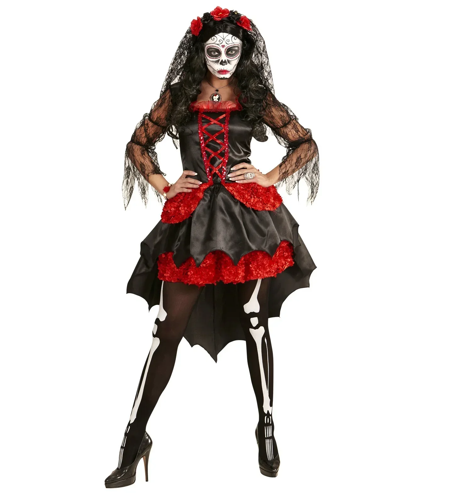 Disfraz de Catrina con Tocado para Mujer - Image 3