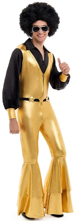 Disfraz Disco Años 70 Dorado y Negro para Hombre