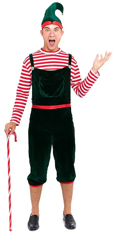 Disfraz de Elfo Navideño con Peto para Hombre - Image 2