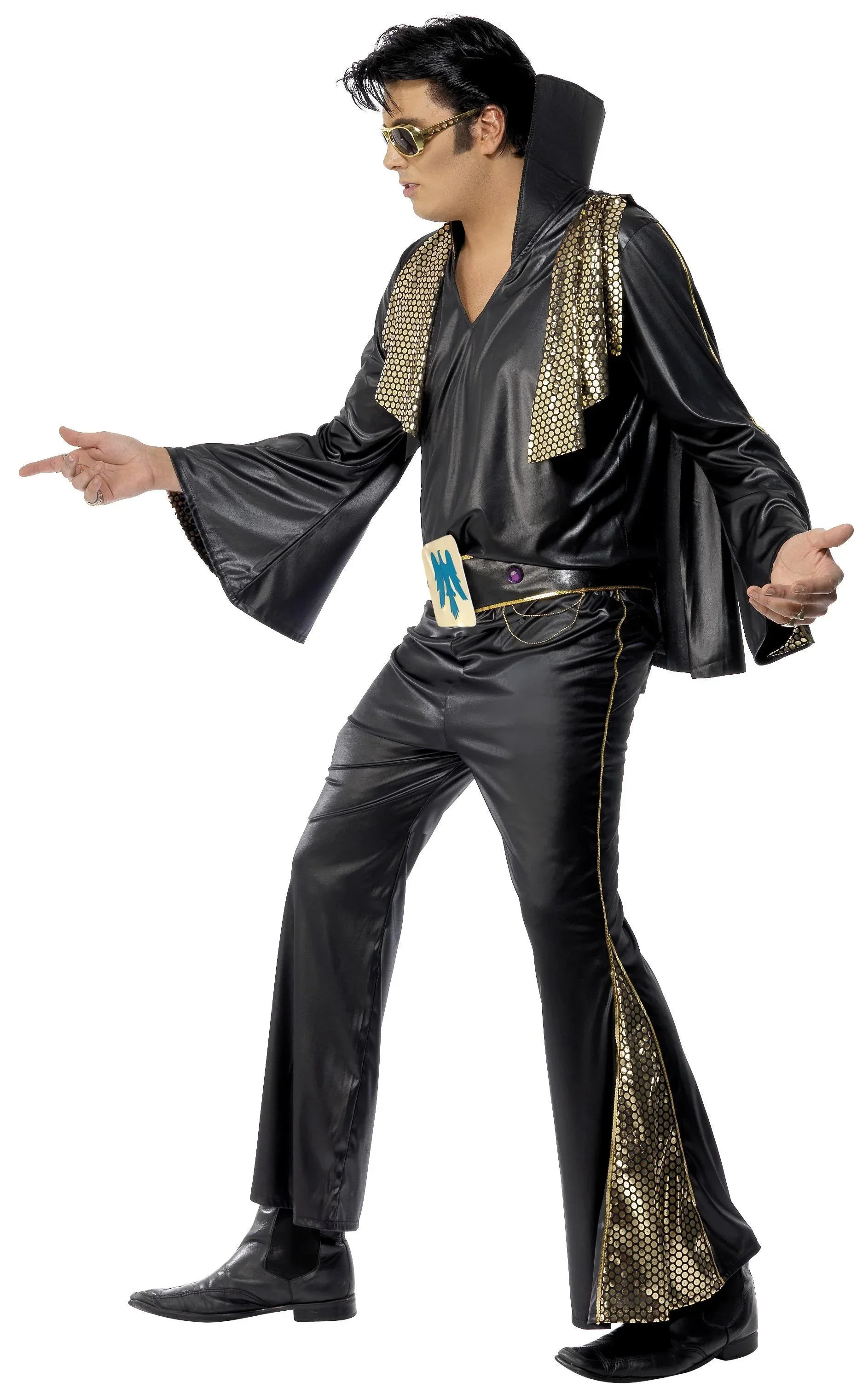 Disfraz de Elvis Negro y Dorado para Hombre - Image 3