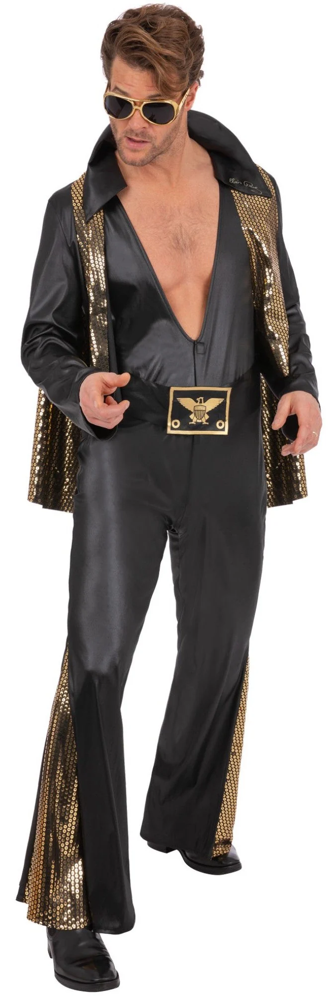 Disfraz de Elvis Negro Escotado para Hombre - Image 4
