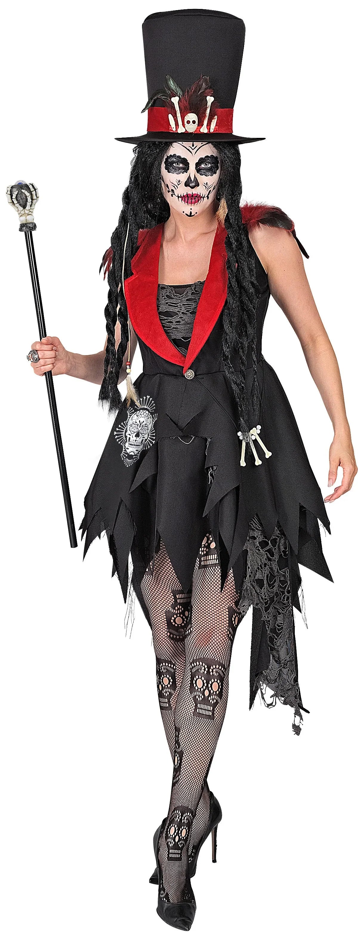 Disfraz de Esqueleto Vudú con Sombrero para Mujer