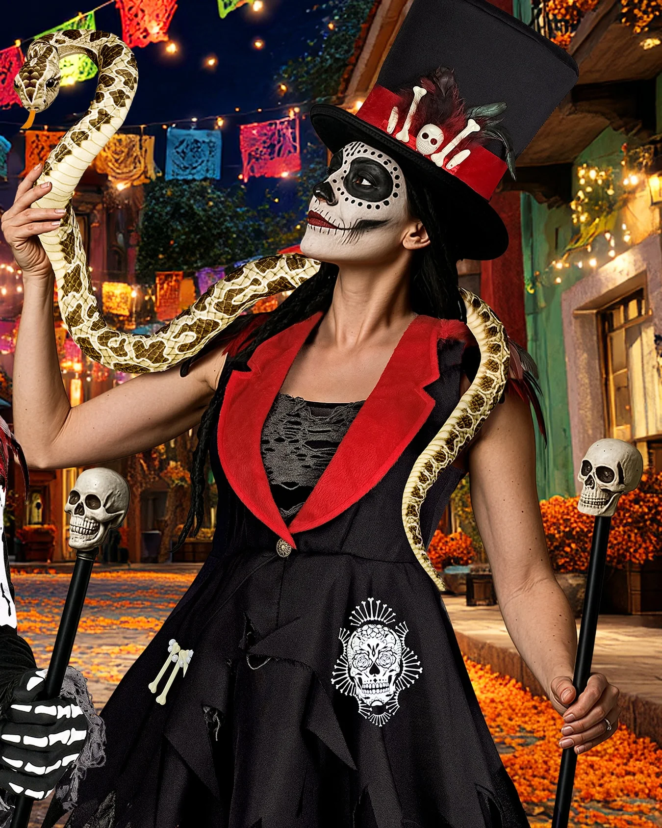 Disfraz de Esqueleto Vudú con Sombrero para Mujer - Image 5