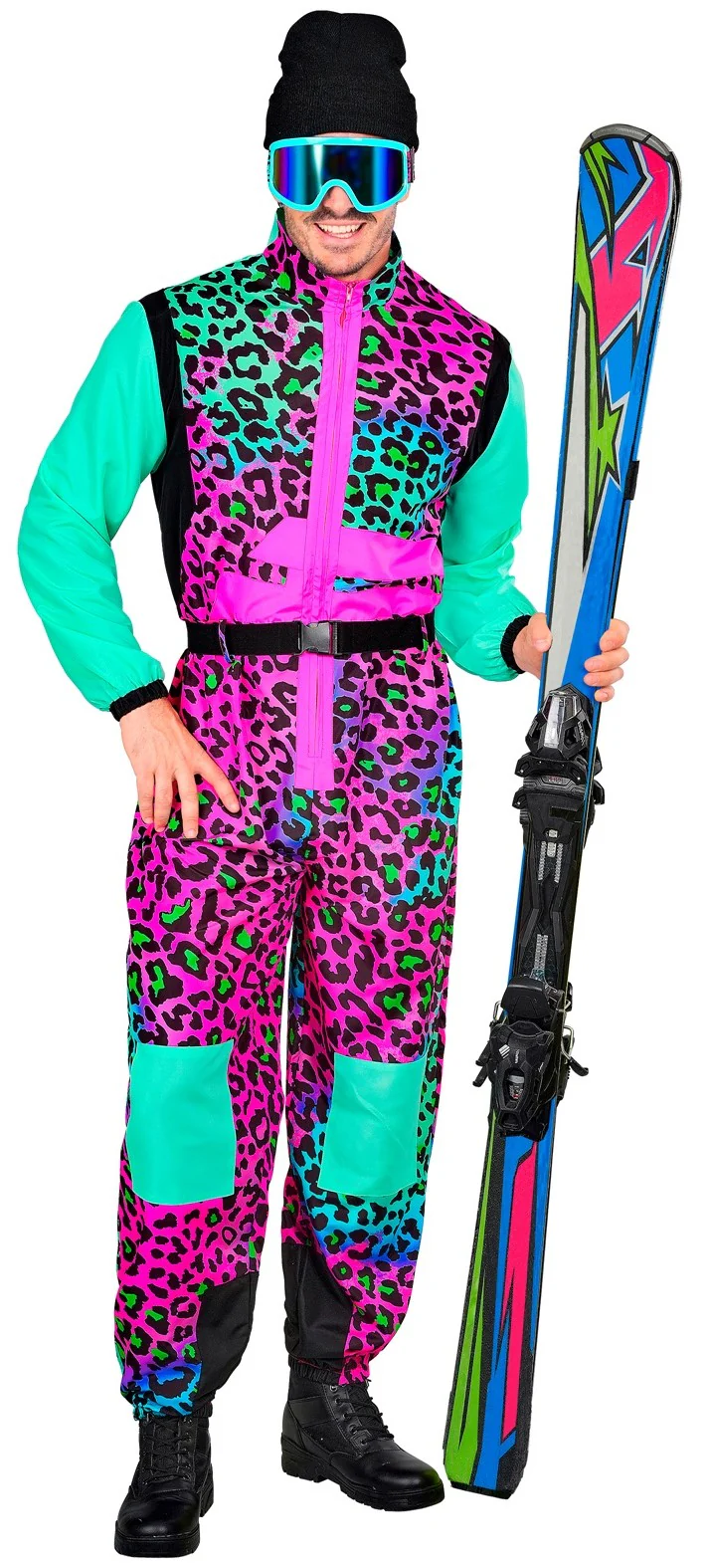 Disfraz de Esquiador Leopardo Multicolor Neón para Adulto