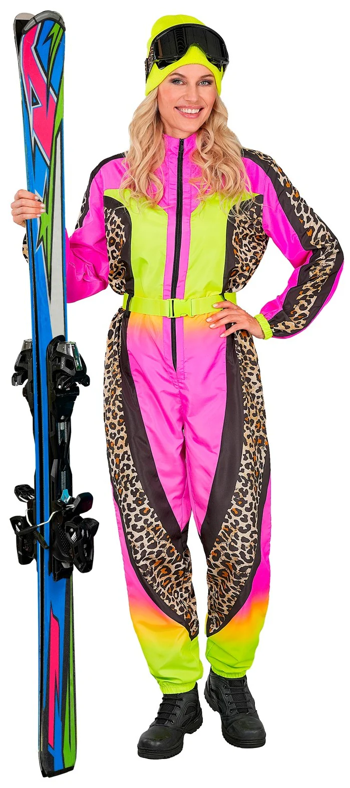 Disfraz de Esquiadora Leopardo y Rosa Neón para Mujer