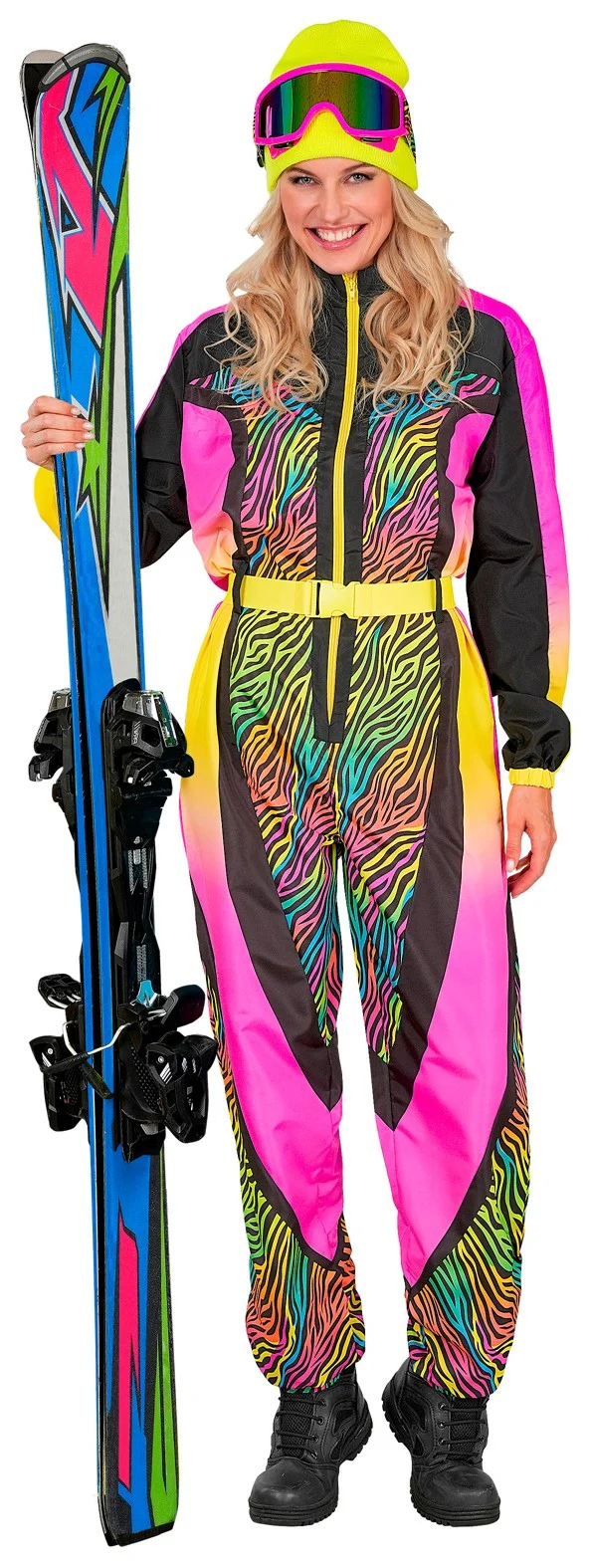 Disfraz de Esquiadora Cebra Multicolor Neón para Mujer
