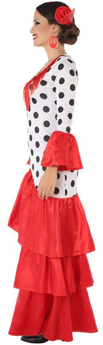 Disfraz de Flamenca Blanco con Volantes Rojos para Mujer - Image 3