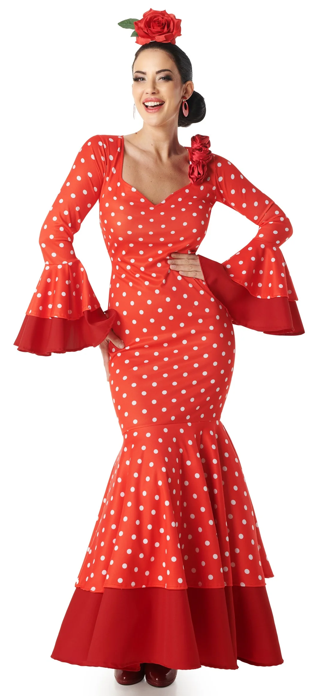 Disfraz de Flamenca Elegante Rojo con Lunares para Mujer
