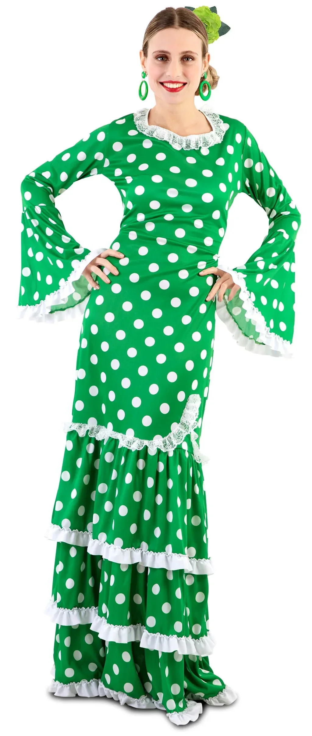 Disfraz de Flamenca Verde con Lunares para Mujer - Image 4