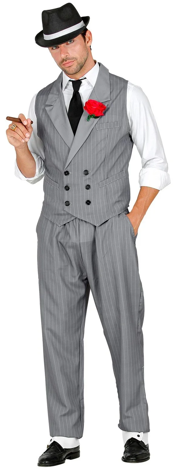Disfraz de Gangster Gris con Chaleco para Hombre - Image 3