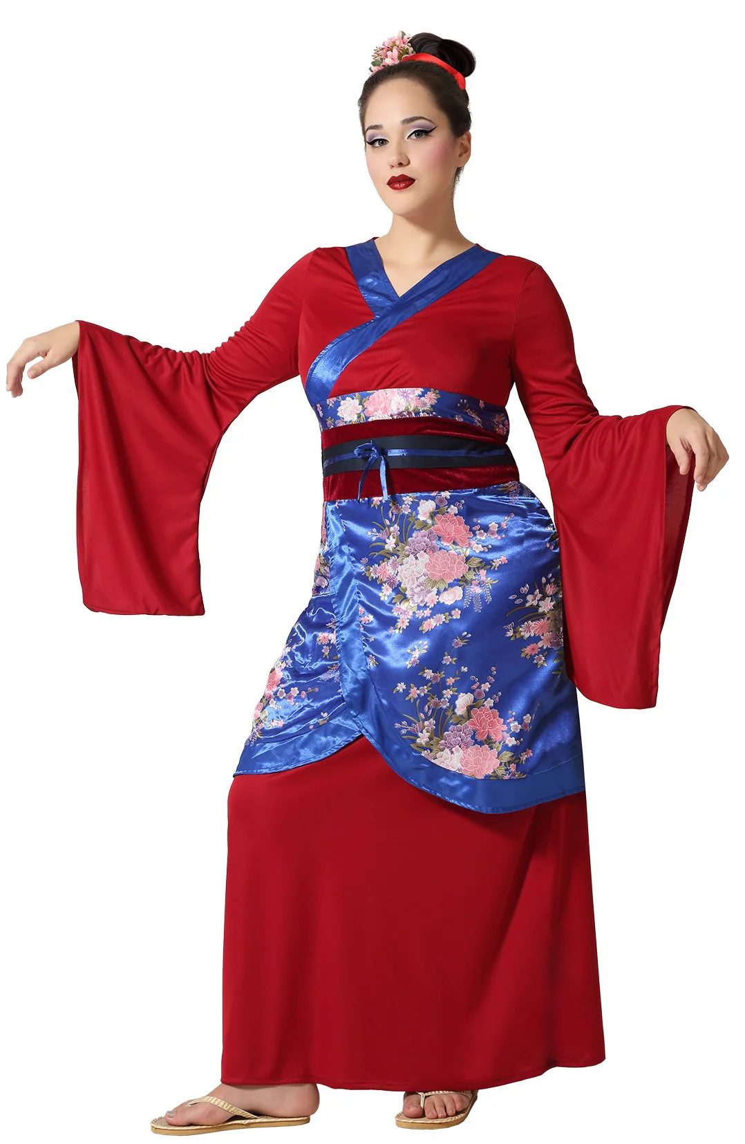 Disfraz de Geisha Granate y Azul para Mujer - Image 2