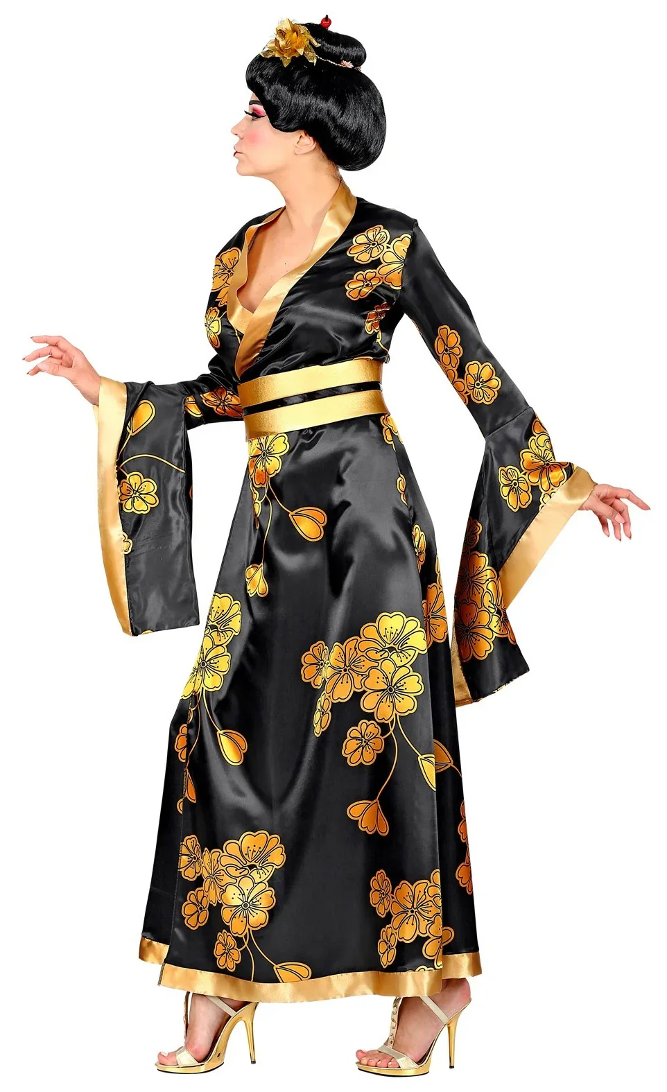 Disfraz de Geisha Negra con Flores para Mujer - Image 4