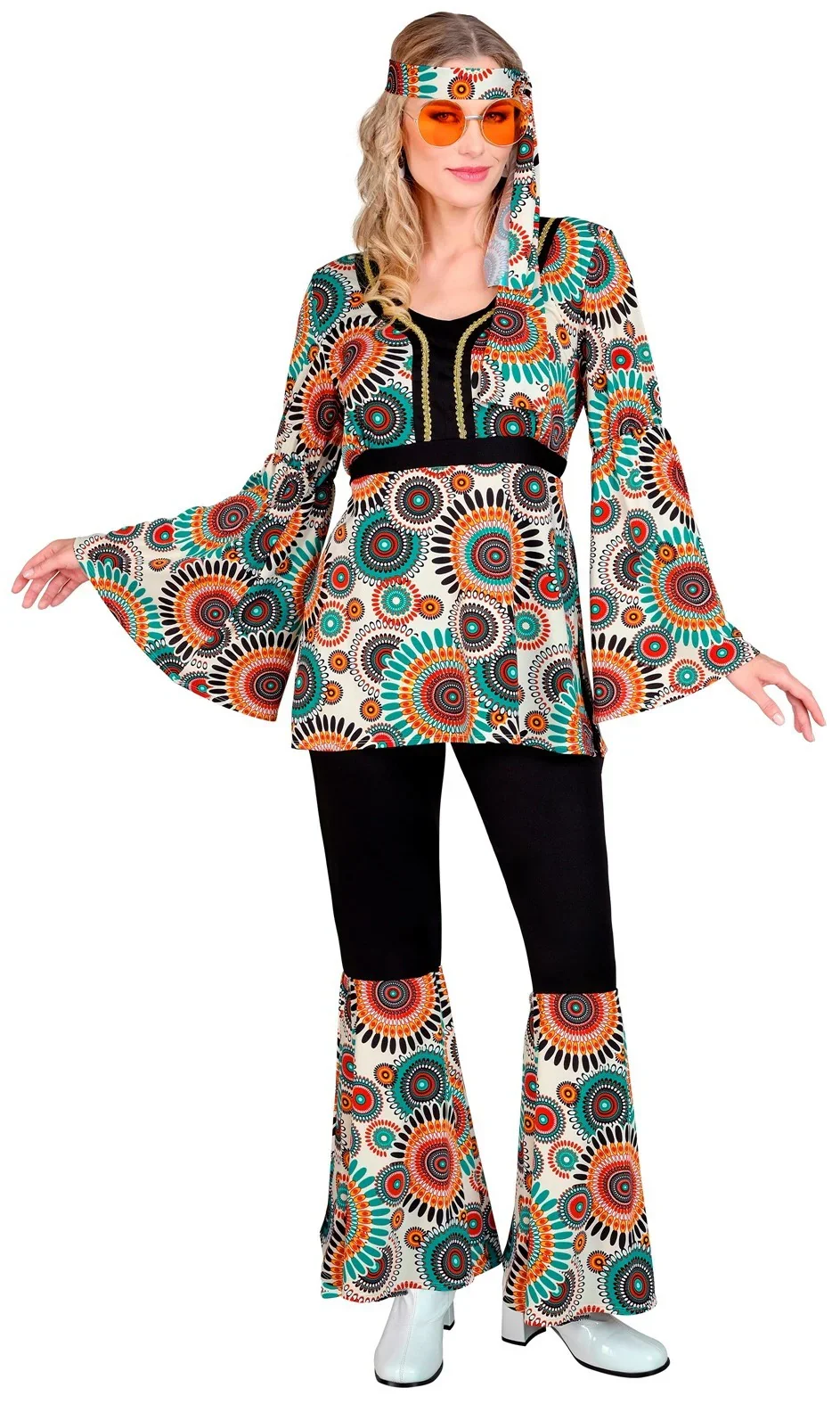 Disfraz Hippie Años 60 con Estampado Multicolor para Mujer - Image 2
