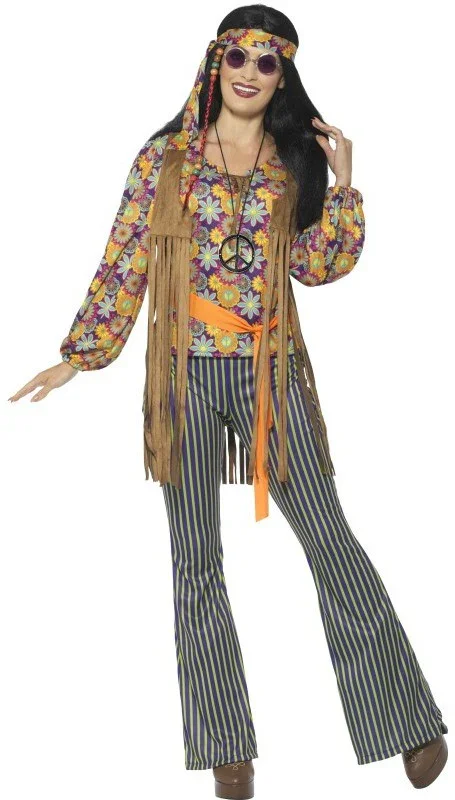 Disfraz de Hippie con Chaleco de Flecos para Mujer - Image 4