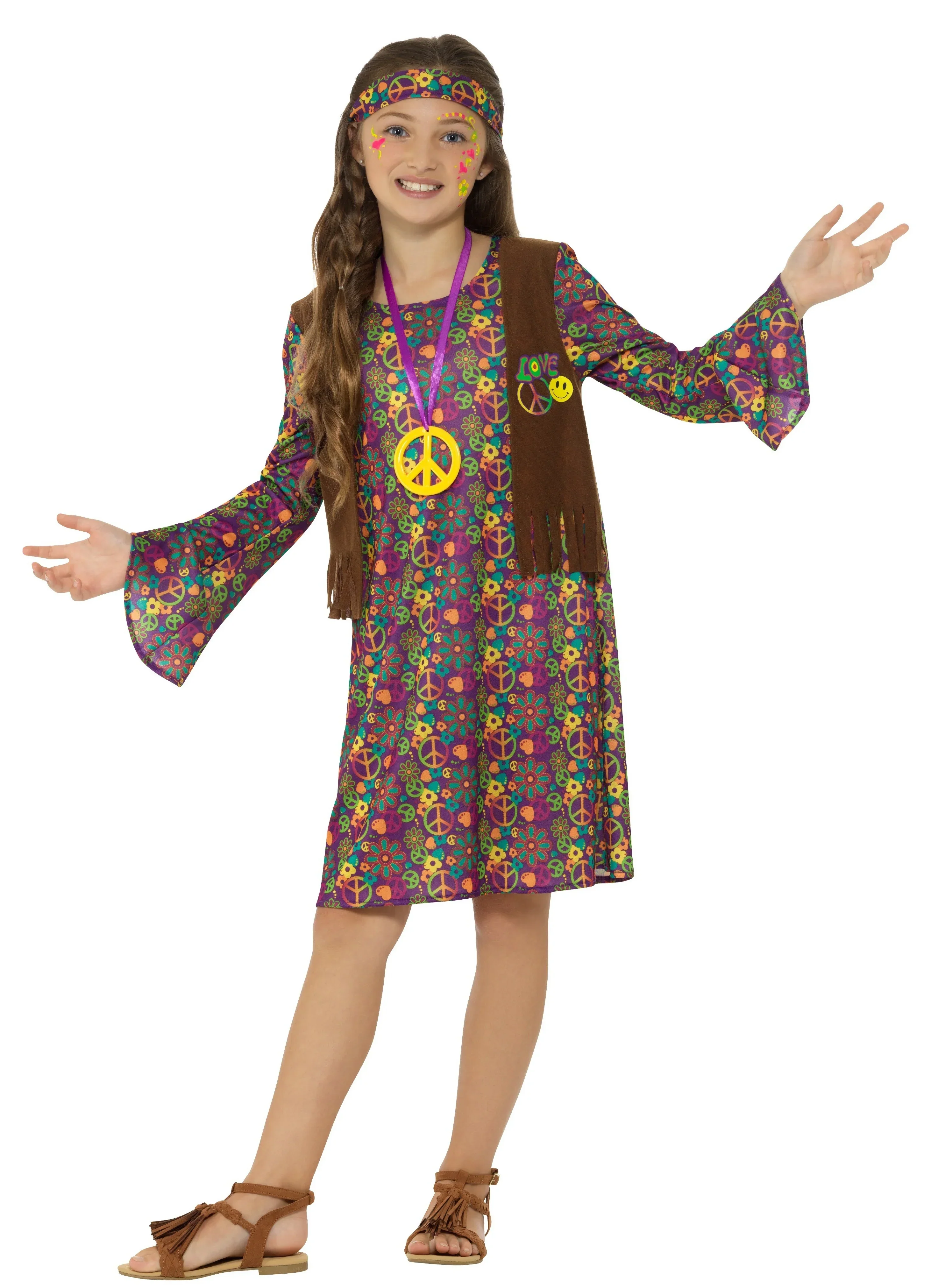 Disfraz de Hippie con Chaleco para Niña - Image 3