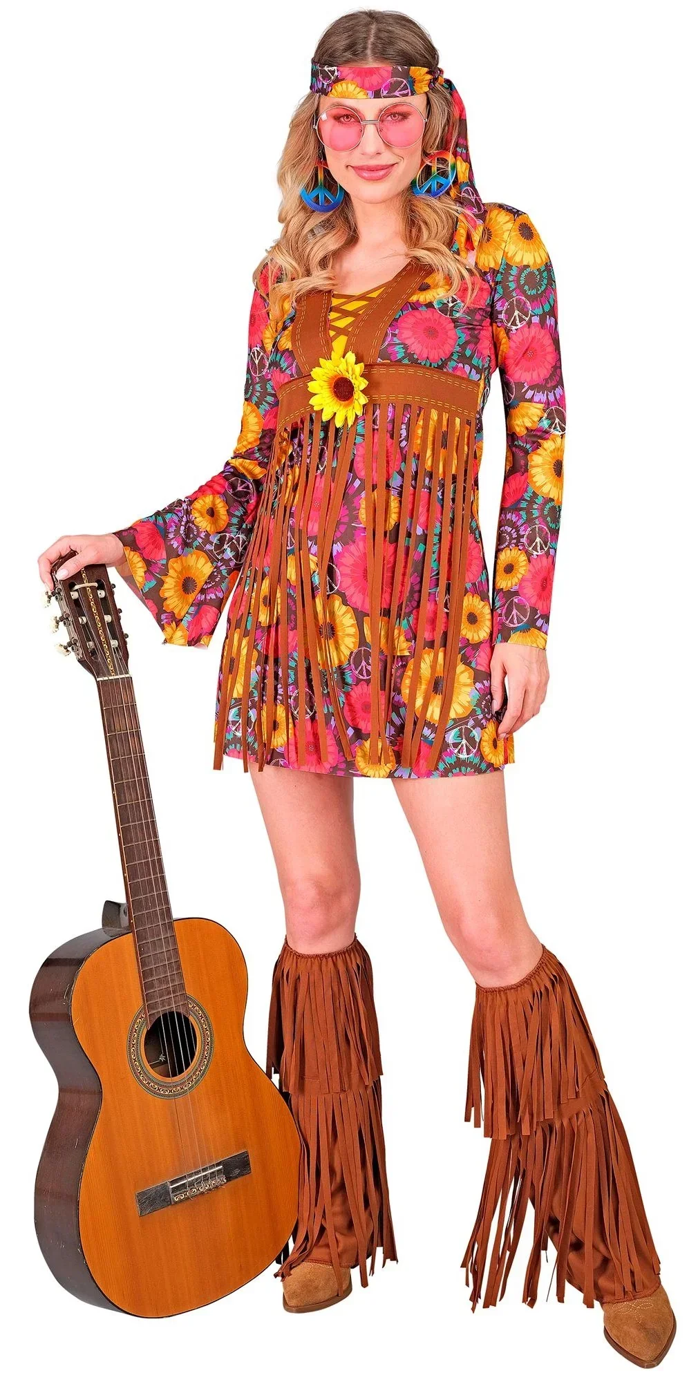 Disfraz Hippie con Estampado de Girasoles para Mujer