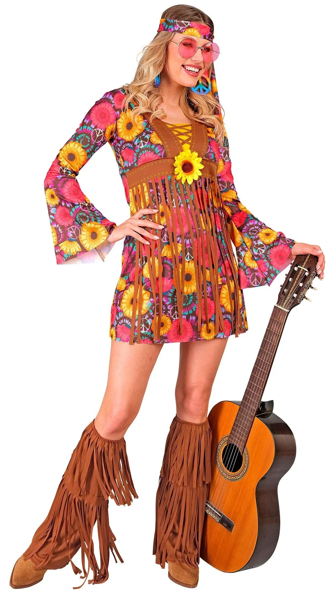 Disfraz Hippie con Estampado de Girasoles para Mujer - Image 3