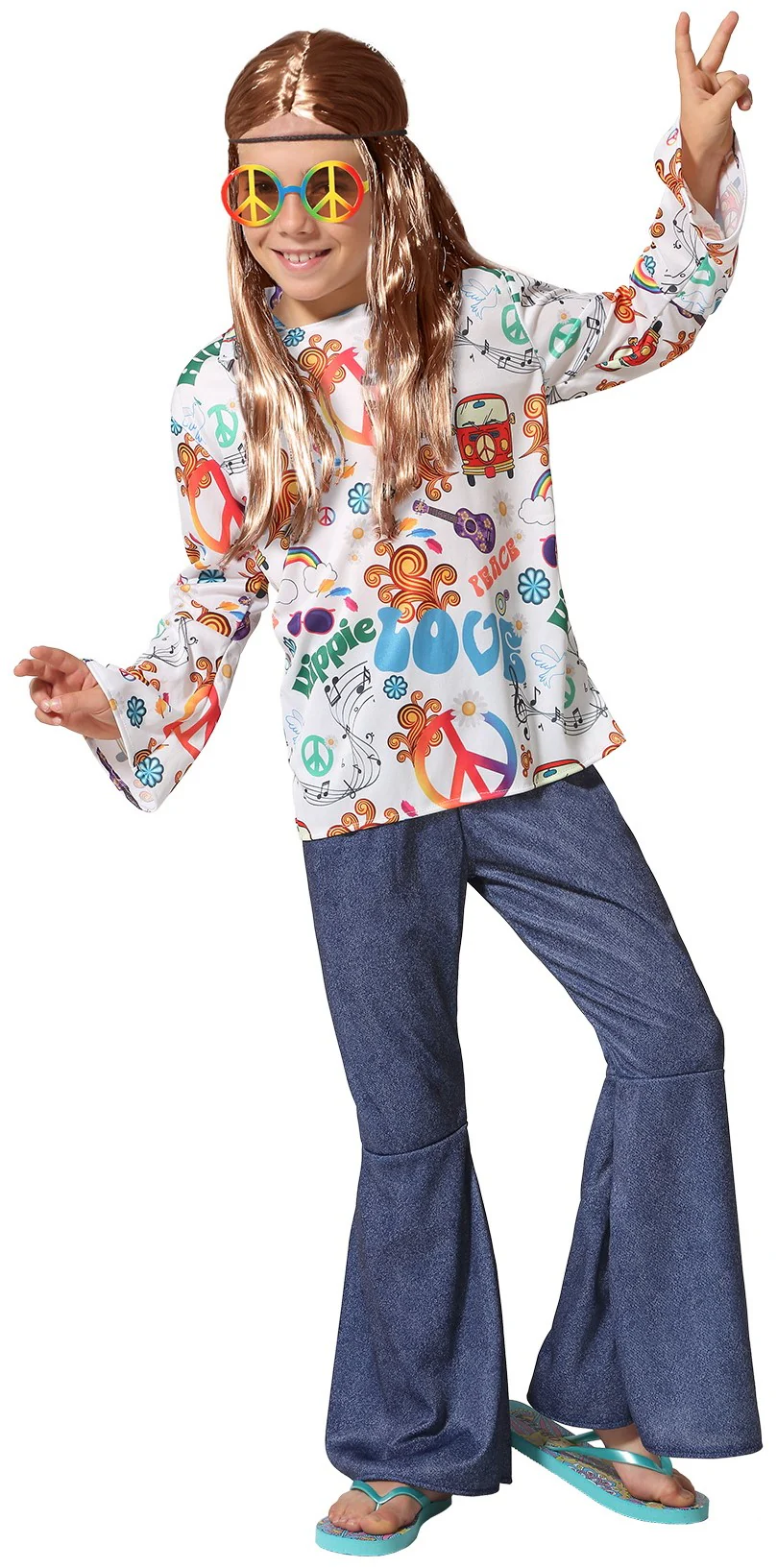 Disfraz de Hippie Jeans Estampado para Niño