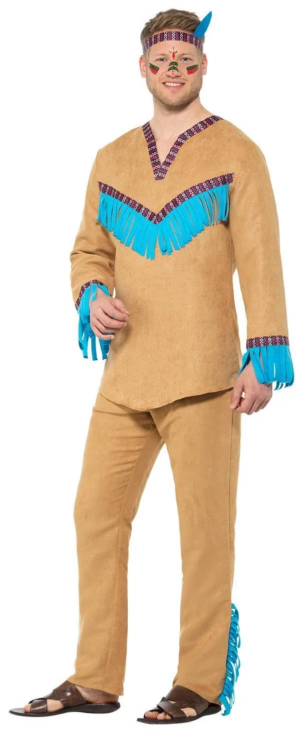 Disfraz de Indio Beige con Flecos para Hombre - Image 3